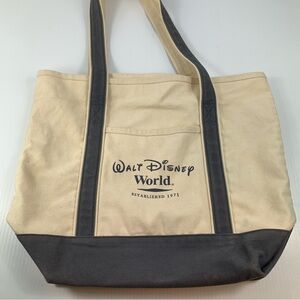 Walt Disney World 1971 Canvas Tote Beach Shoulder Bag Outside Pocket w/ Key Clip